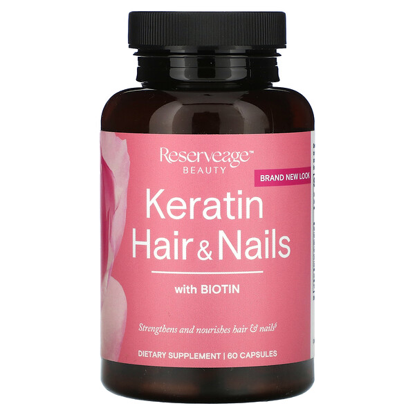 Кератин для волос и ногтей с биотином, 60 капсул ReserveAge Nutrition