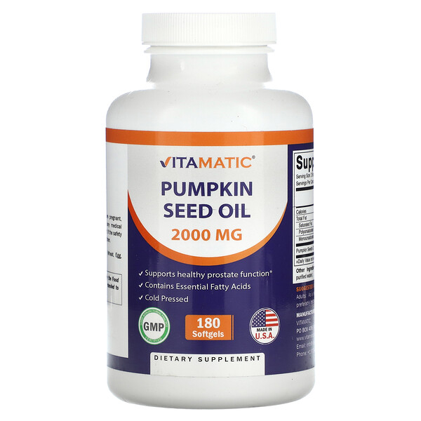 Масло семян тыквы - 2000 мг - 180 капсул - Vitamatic Vitamatic