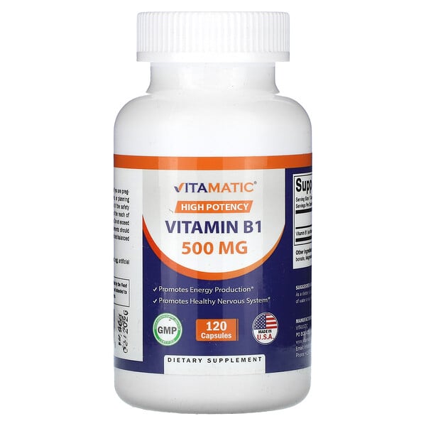 Витамин B1 Высокой Дозировки - 500 мг - 120 Капсул - Vitamatic Vitamatic
