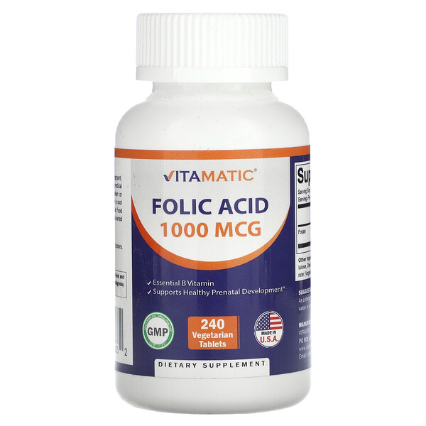 Фолиевая Кислота - 1000 мкг - 240 растительных таблеток - Vitamatic Vitamatic