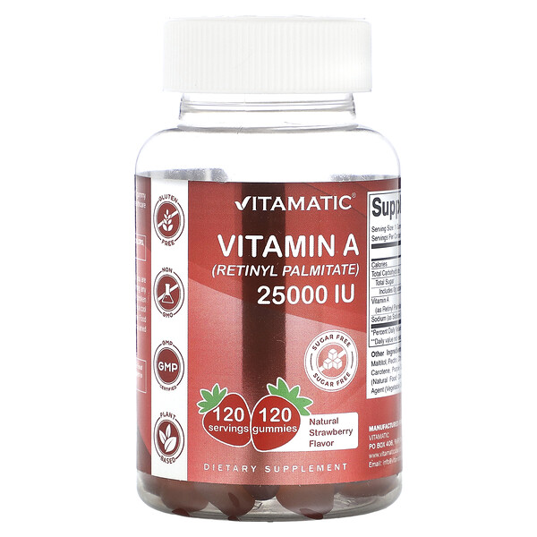 Vitamin A (Retinyl Palmitate), Natural Strawberry, 2,500 IU, 120 Gummies Vitamatic