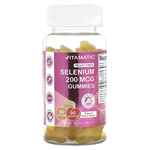 Селен, Натуральный Персик, 200 мкг, 90 жевательных мармеладок - Vitamatic Vitamatic