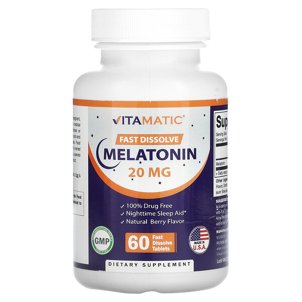 Мелатонин, Быстрорастворимые таблетки - 20 мг - 60 таблеток - Vitamatic Vitamatic