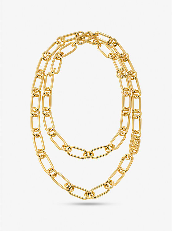 Ожерелье из латуни с двойными звеньями в стиле ампир, покрытое драгоценными металлами Michael Kors