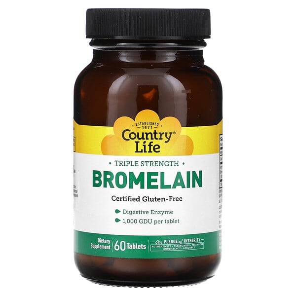 Бромелаин, Тройная Сила - 60 таблеток - Country Life Country Life