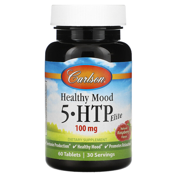Healthy Mood, 5-HTP Elite, Натуральный малиновый вкус - 100 мг - 60 таблеток (50 мг на таблетку) - Carlson Carlson