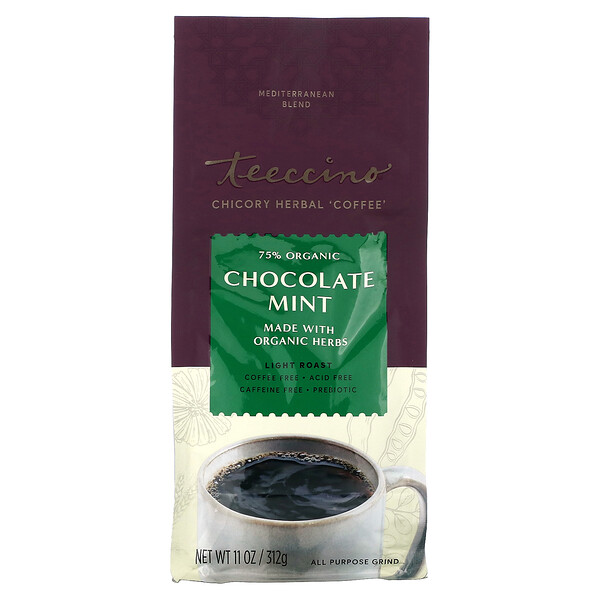 Organic Chicory Herbal 'Coffee', Chocolate Mint, Light Roast, Caffeine Free, 11 oz (312 g) Teeccino