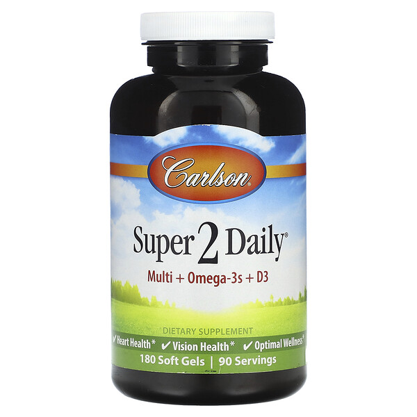 Super 2 Daily, Мульти + Омега-3 + D3, 180 мягких таблеток Carlson