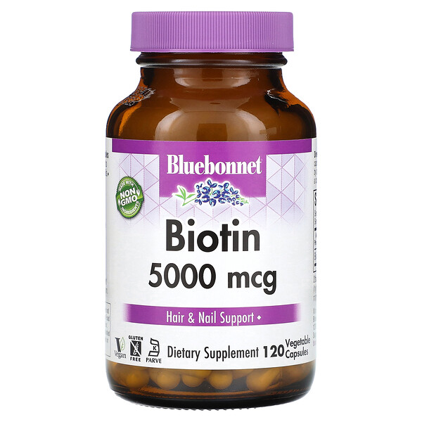 Биотин - 5000 мкг - 120 растительных капсул - Bluebonnet Nutrition Bluebonnet Nutrition