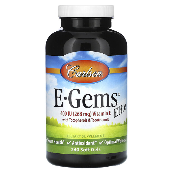 E-Gems Elite, Витамин Е с токоферолами и токотриенолами, 268 мг (400 МЕ), 240 мягких таблеток Carlson