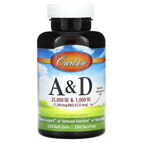 Витамины А и D, 250 мягких таблеток Carlson