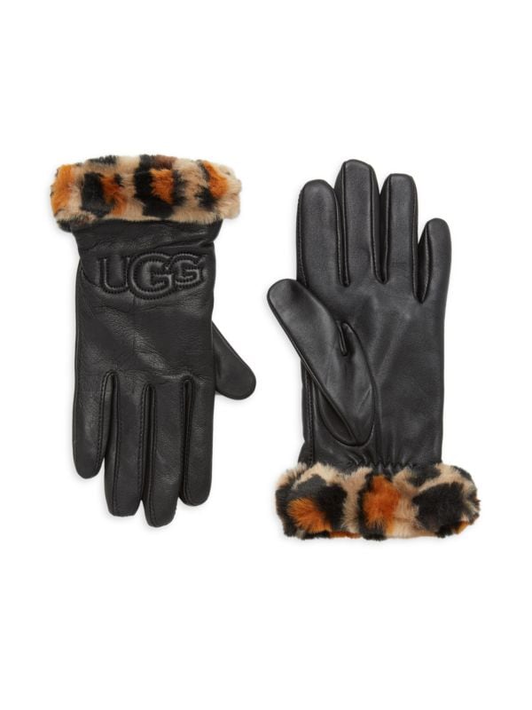 Перчатки UGG Logo Leather & Faux Fur Cuff UGG