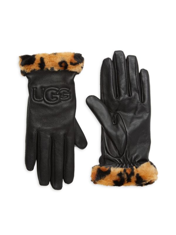 Перчатки UGG Logo Leather & Faux Fur Cuff UGG