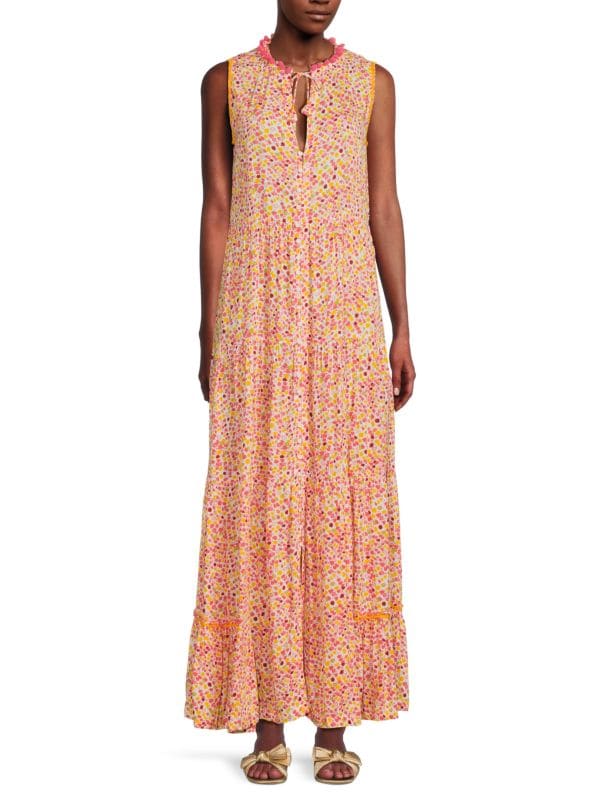 Многоярусное платье макси Clara с цветочным принтом Poupette St Barth