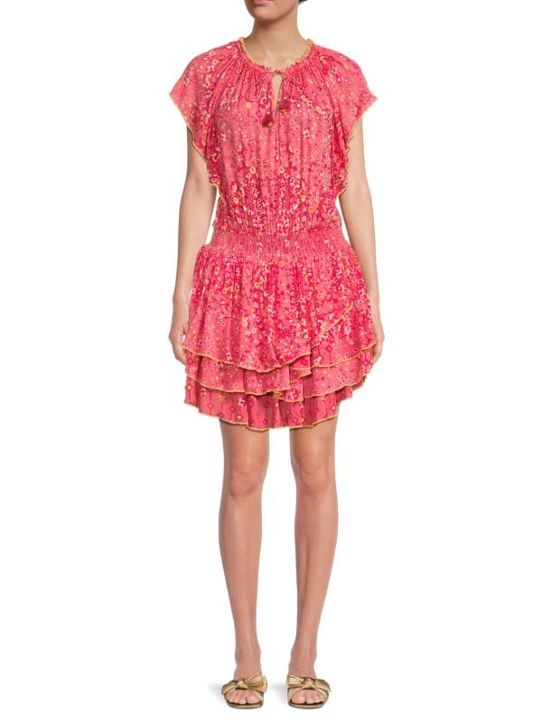 Мини-блузонное платье с цветочным принтом Poupette St Barth