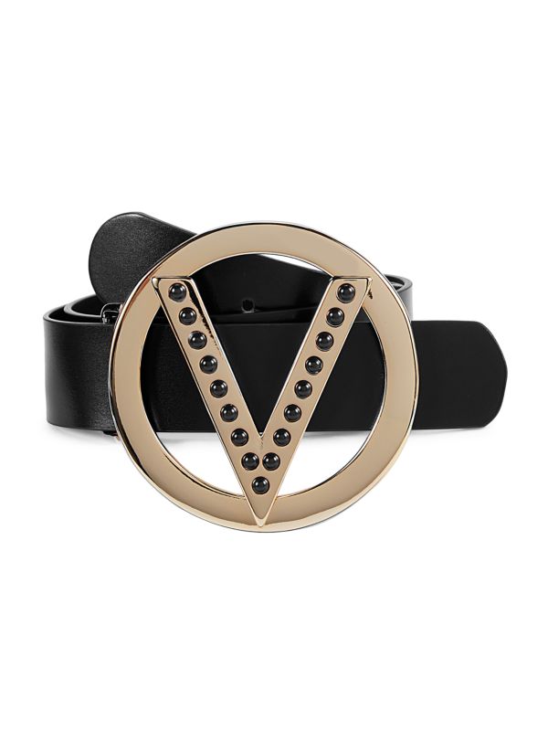 Кожаный ремень с пряжкой и украшенным логотипом Giusy Valentino By Mario Valentino