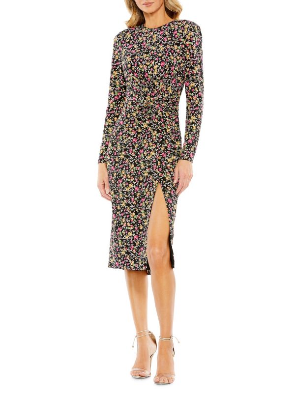Платье-футляр с цветочным принтом и разрезом спереди MAC DUGGAL