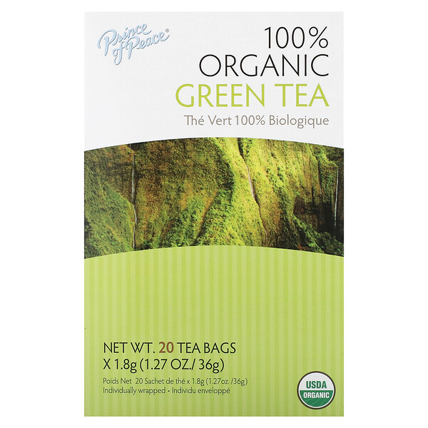 100% Organic Green Tea, 20 Tea Bags, 1.27 oz (36 g) Prince of Peace