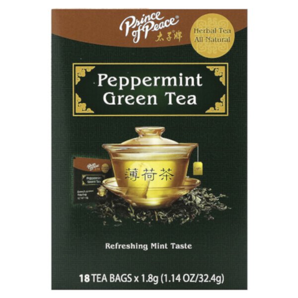 Peppermint Green Tea, 18 Tea Bags, 1.14 oz (32.4 g) Prince of Peace