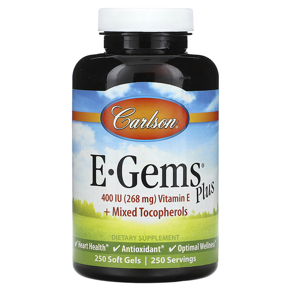 E-Gems Plus, 268 мг (400 МЕ), 250 мягких таблеток Carlson