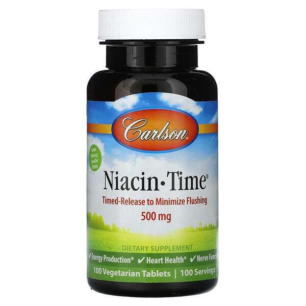 Niacin-Time, 500 mg, 100 Vegetarian Tablets (Вегетарианские таблетки) Carlson