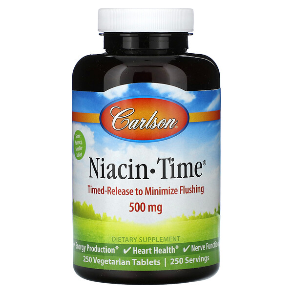 Niacin-Time , 500 mg, 250 Vegetarian Tablets (Вегетарианские таблетки) Carlson