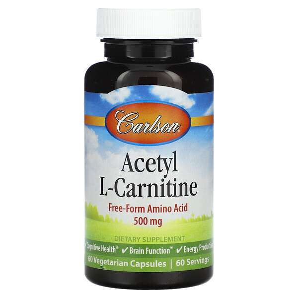 Acetyl L-Carnitine, 500 мг - 60 вегетарианских капсул - Carlson Carlson