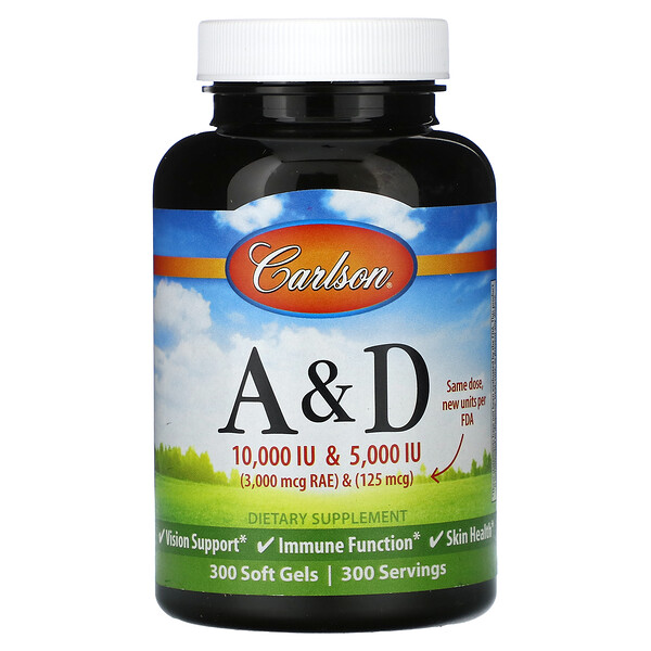 Витамины А и D, 300 мягких таблеток Carlson