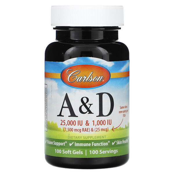 Витамины А и D, 100 мягких таблеток Carlson