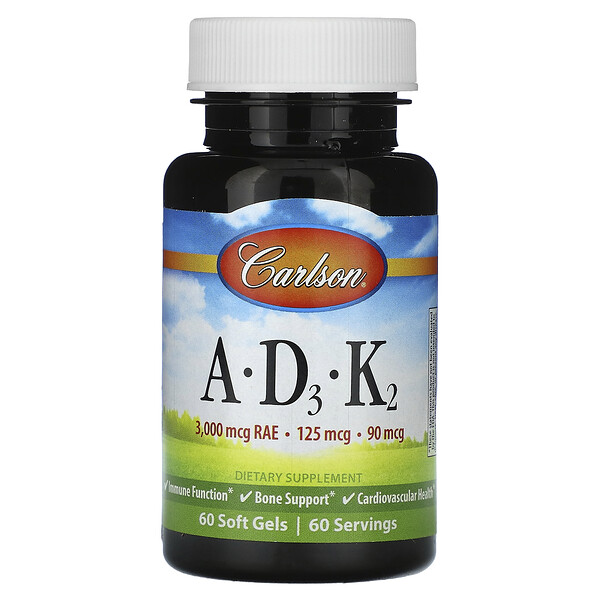 Витамины A–D3–K2, 60 мягких таблеток Carlson