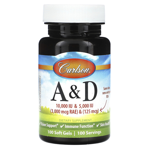 Vitamin A & D, 100 Soft Gels (Мягкие капсулы) Carlson