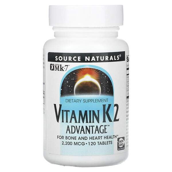 Витамин K2 Advantage, 2200 мкг, 120 таблеток Source Naturals
