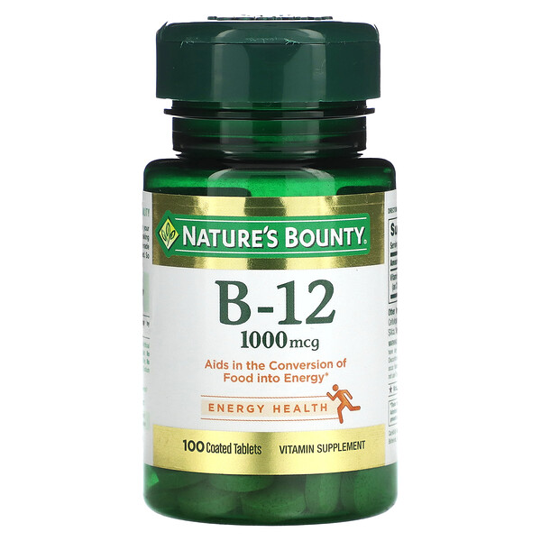 Витамин B-12, 1000 мкг, 100 таблеток, покрытых оболочкой Nature's Bounty