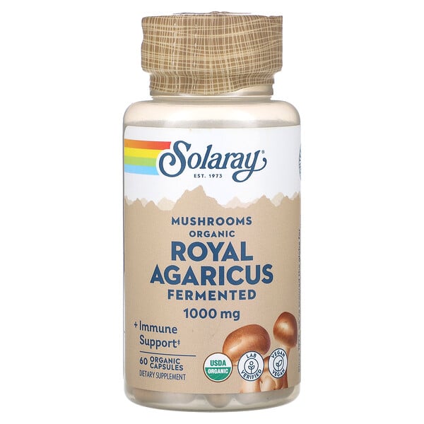 Fermented Royal Agaricus, Mushrooms, 500 mg, 60 Organic Capsules (Капсулы) Solaray