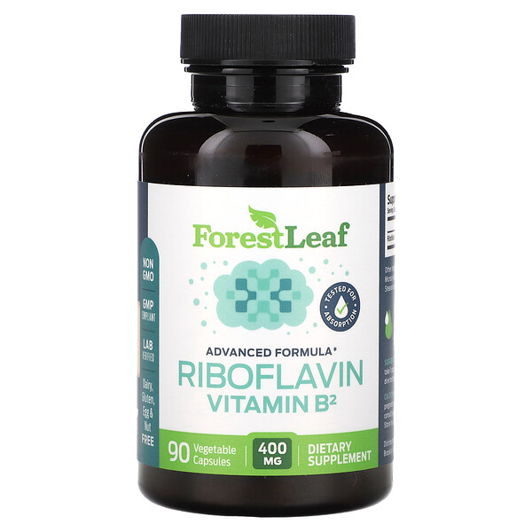 Рибофлавин Витамин B2, 400 мг, 90 растительных капсул Forest Leaf