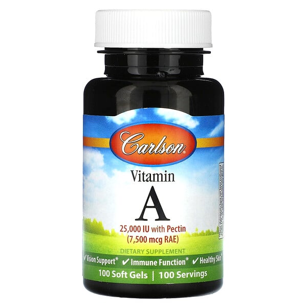 Витамин А - 7500 мкг RAE (25000 МЕ) - 100 мягких капсул - Carlson Carlson