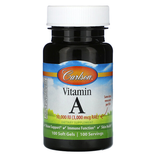 Vitamin A, 3,000 mcg RAE (10,000 IU), 100 Soft Gels Carlson