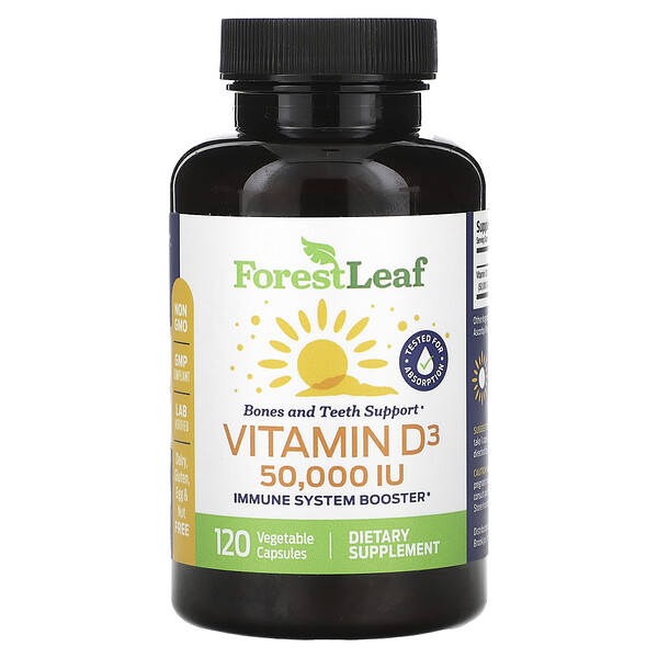 Витамин D3 - 1250 мкг (50,000 МЕ) - 120 растительных капсул - Forest Leaf Forest Leaf