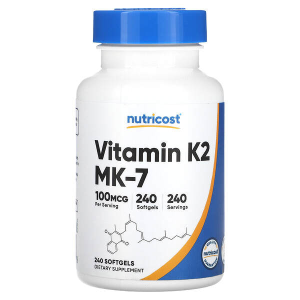 Витамин K2 - 100 мкг - 240 мягких капсул - Nutricost Nutricost