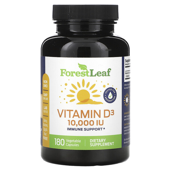 Витамин D3 - 250 мкг (10,000 МЕ) - 180 растительных капсул - Forest Leaf Forest Leaf