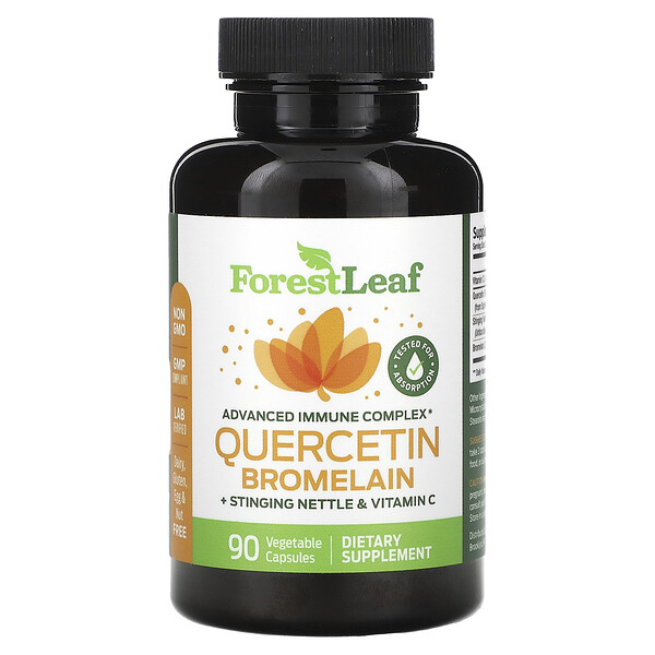 Кверцетин бромелайн + крапива и витамин С, 90 растительных капсул Forest Leaf