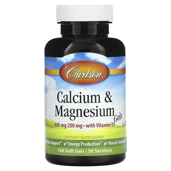 Гели кальция и магния с витамином D3, 100 мягких таблеток Carlson