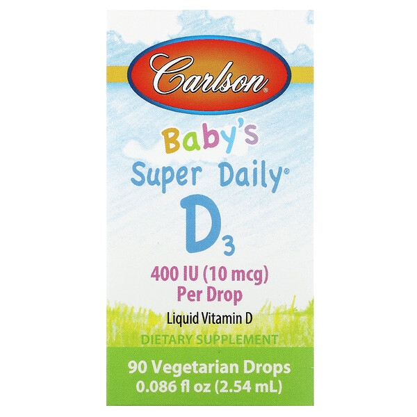 Baby's Super Daily D3, 10 мкг (400 МЕ), 0,086 жидких унций (2,54 мл) Carlson