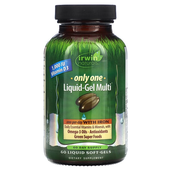 Only One, Liquid (Жидкость)-Gel (Гель) Multi with Iron, 60 Liquid Soft-Gels (Жидкие мягкие капсулы) Irwin Naturals