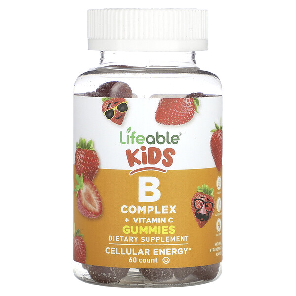 Детский комплекс B + жевательные конфеты с витамином С, натуральная клубника, 60 жевательных конфет Lifeable