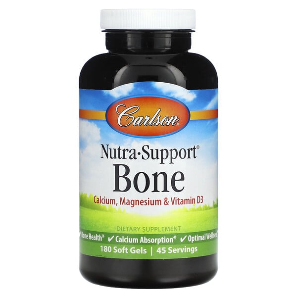 Nutra-Support Bone 180 капсул: Кальций, Магний и Витамин D3 для укрепления костей Carlson