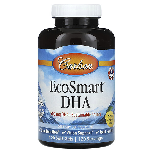 EcoSmart DHA, натуральный лимон, 500 мг, 120 мягких таблеток Carlson