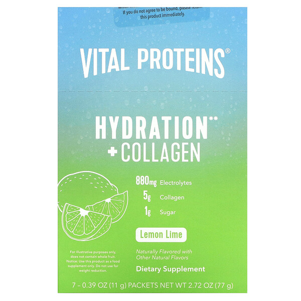 Hydration + Collagen, лимонно-лаймовый, 7 пакетов по 0,39 унции (11 г) каждый VITAL PROTEINS