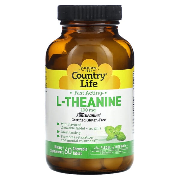 L-Теанин - 100 мг - 60 жевательных таблеток - Country Life Country Life