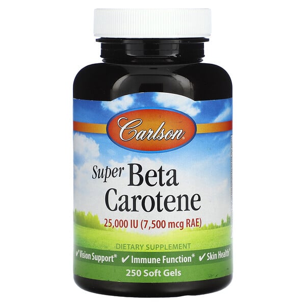 Супер бета-каротин, 7500 мкг RAE (25 000 МЕ), 250 мягких таблеток Carlson